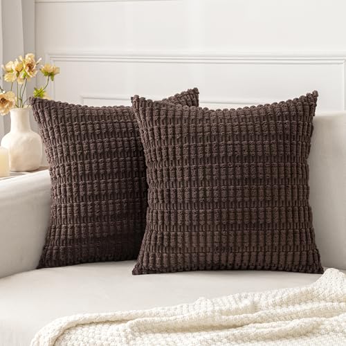 MIULEE Pack of 2 Cushion Covers 45x45 cm Corduroy Chocolate Square Decorative Throw Pillow Covers 18x18 Inch Boho for Living Room Sofa Bedroom