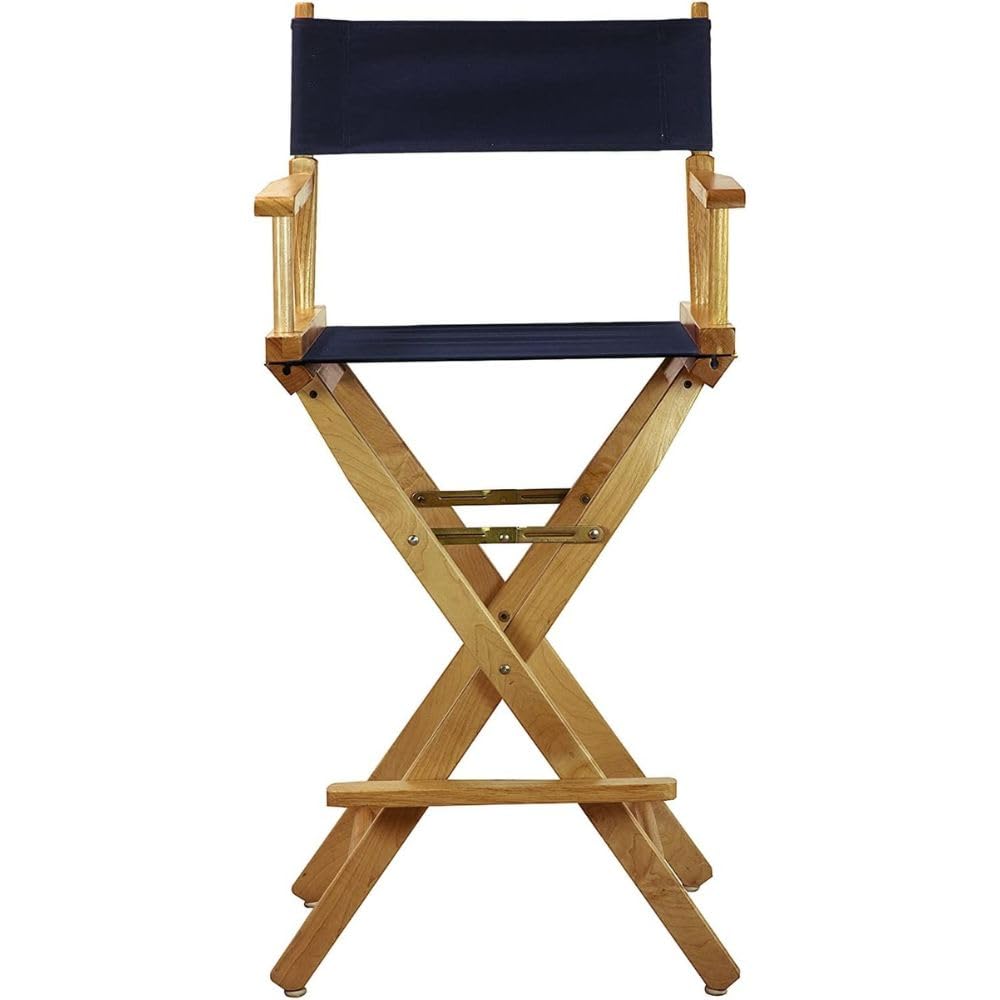 Oakestry 30 Inch Bar-Height Director’s Chair Sturdy Oak Wood Frame with Navy Fabric Seat Folding Tall Stool for Kitchen Island Portable High Chair for Patio Home Events