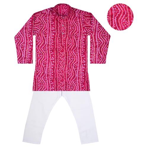 Image of TinySteps Traditional Bandhani Print Kids Festive Ethnic Wear Boys Cotton Kurta Pajama Set