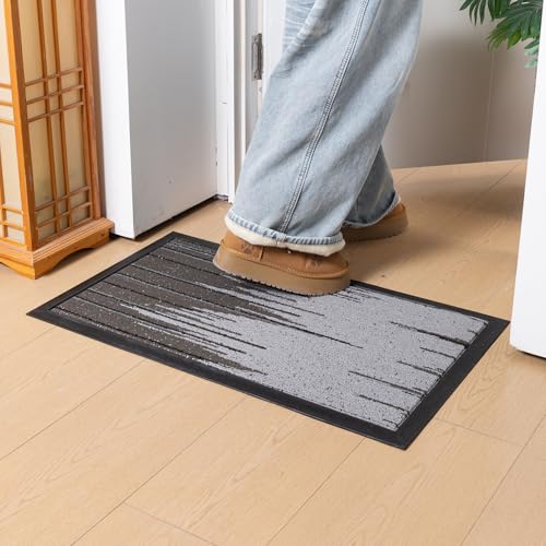 Image of HOKIPO Anti-Slip Rubber Backing Welcome Door Mat for Home - Big Size Entrance Mat, 75x45 cm, Grey Bars (AR-6501)