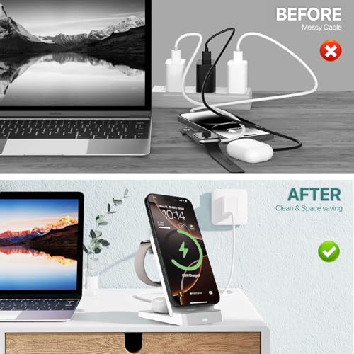 Image of Eller sante NEXFOLD 3in1 Wireless Charger 23W Magnetic Mag-Safe for 16 /16 Plus /16 Pro /16 Pro Max, iPhone 15 /15 Plus /15 Pro /15 Pro Max, iPhone 14 /13 /12, Airpods, Series 9 /8 /7 /6 /5 /4 /SE-White
