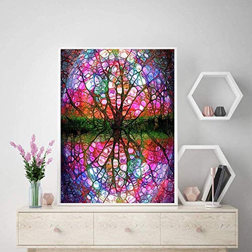 Fundaful 5D Diamond Painting Kits for Adults, Full Drill DIY Diamonds Art with Full Tools Accessories, Reflection Tree Arts Dotz Craft for Home Wall Décor, 16x12inch - Thumbnail 2