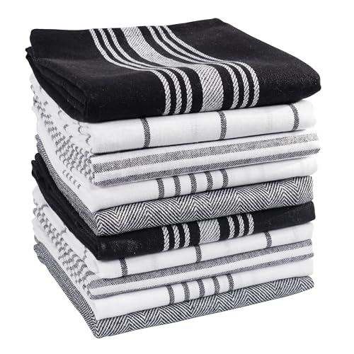 KAF Home Soho Kitchen Lot de 10 torchons de cuisine | 45,7 x 71,1 cm | Torchons mixtes doux et absorbants | pour le séchage à la main et le nettoyage de la vaisselle | Durable et coloré (noir)