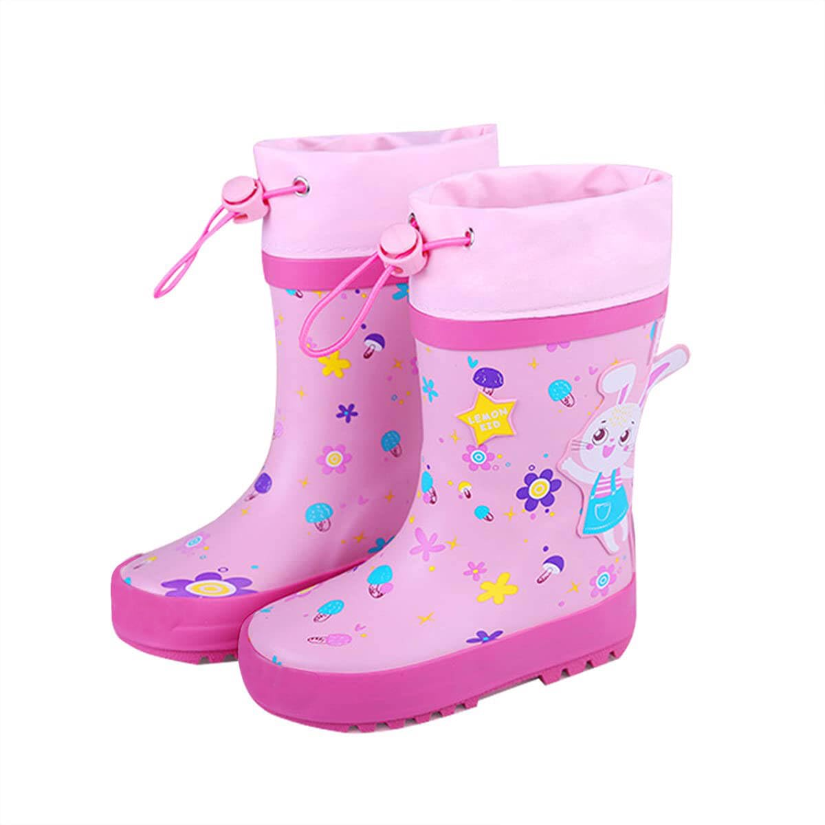 Botas de Agua Niña Niño Estampado de Unicornio Dinosaurio Conejito Tiburón Impermeables Zapatos de Lluvia con Cordones