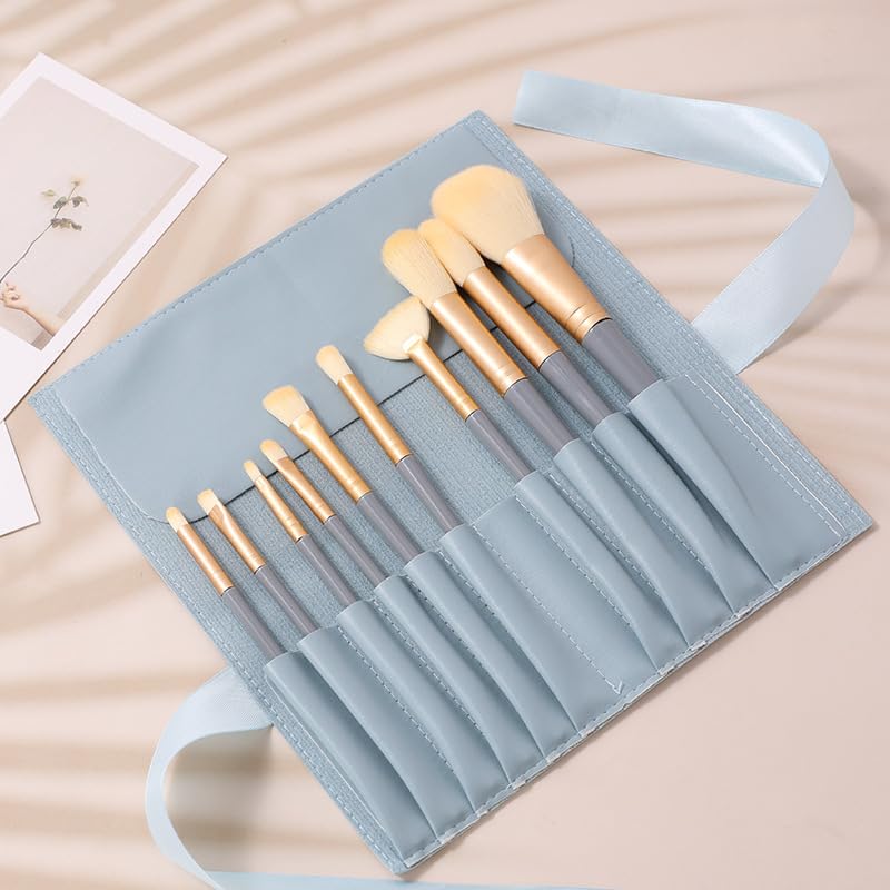 10Pcs Makeup Brushes Set with Gray Handles Soft Bristle Kabuki Foundation Powder Blush Eye Shadow Brushes Professional Makeup Tool Kit