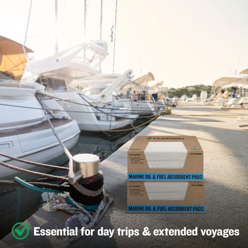Image of FLASHDRY Marine Oil Spill Absorbent Pads,10-Count Oil Control Pads, 17.5 inch x 13.5 inch - Fuel, Diesel & Bilge Water Cleanup, Water-Repellent, Eco-Friendly, Tear-Resistant Hydrocarbon Absorption
