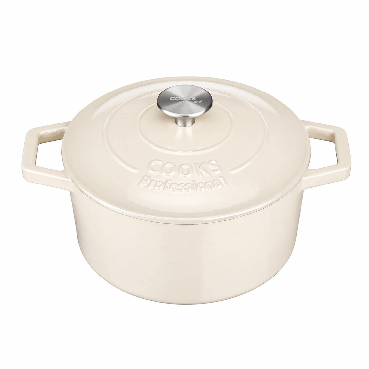Cooks Professional 20cm Cast Iron Casserole Dish 2.8L with Lid & Handles | Colourful Modern Design Enamelled Cooking Pan Pot | Suitable For All Hobs Inc Induction | Oven & Grill Safe | Ivory