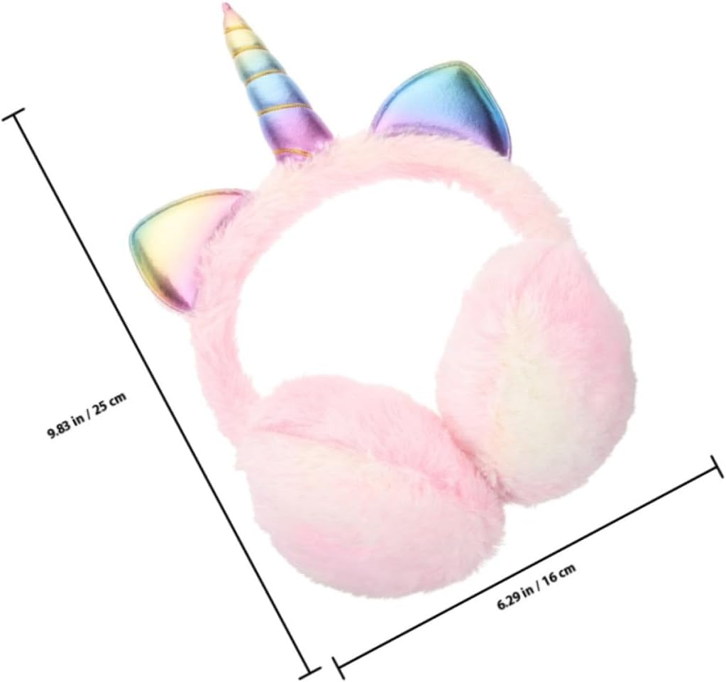 Unicorn Plush Winter Earmuffs, Pink Foldable Soft Ear Warmers, Outdoor Cold Weather Protection, 2pcs