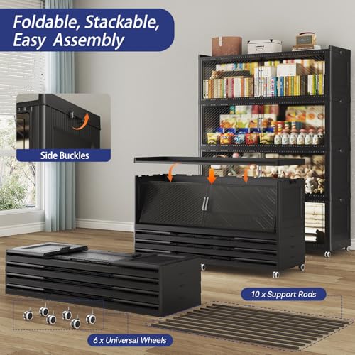 Image of 240 Gallon Extra Large Collapsible Storage Bin with Lid, 960QT Stackable Plastic Organizer with 6x Wheels, Foldable Drawer Cabinet for Closet, Living Room Office, Kitchen 3Pack, Black