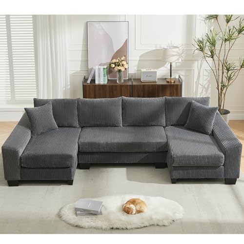 Image of ERYE 114-Inch Oversized U-Shaped Sleeper Sectional Sofabed, U Shaped Pull Out Sleeper Couch Symmetrical Convertible Sectional Sofa Bed with Double Chaise Daybed & Toss Pillows