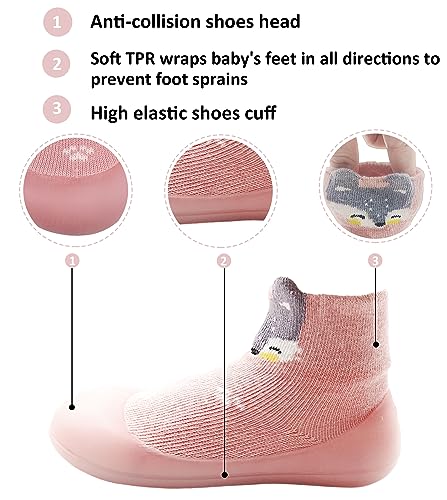Baby Girl Sock Shoes Rubber Sole Non Slip Indoor Slipper Infant Girls First Walking Floor Shoes Soft Sole Non-Skid Slipper Breathable Lightweight Cotton Mesh Baby Shoes3