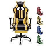 Soontrans Silla Gaming con Reposapies Ergonómica Silla Gamer Computadora Oficina con Reposacabeza Apoyo y Cojín Lumbar, Reposabrazos Ajustable, para Los Jugadores de PC Gamer (Amarillo-Negro)