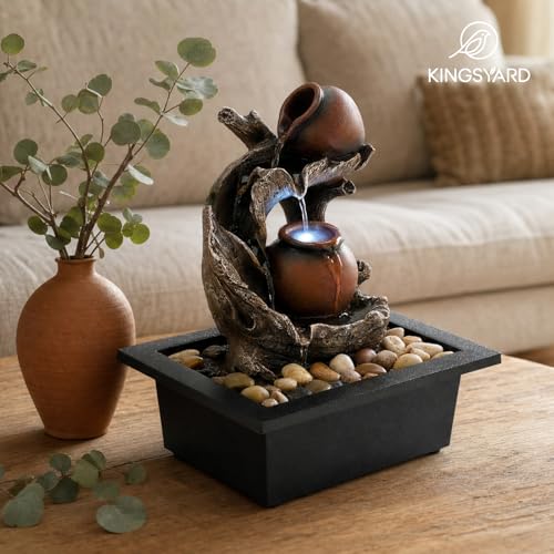 Image of Kingsyard Zen Tabletop Water Fountain, Cascading Waterfall with LED Lights