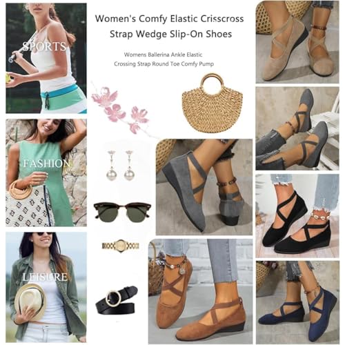 Women's Crisscross Strap Wedge Shoes,Womens Round Toe Ballet Wedge Dress Shoe Elegant Suede Comfy Slip-On Shoes2