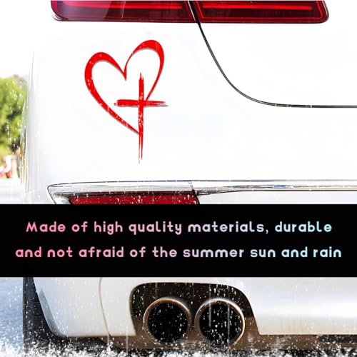 Image of DXNQ Love Cross Sticker Decal, Faith Hope Love Heart Cross Stickers Car Bumper Decals, 8.7''x6'' Vinyl Decoration Stickers for Car Window Wall Laptop Notebook, Car Accessories (Red)