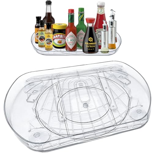 LANMOU Lazy Susan Organizador Nevera,Bandeja Giratoria Nevera Transparente,360° Giratorio Rectángulo Organizador Nevera con Dispositivo Antideslizante, Ahorro de Espacio, L 40cm