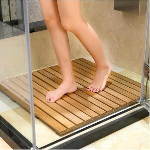 Alfombrilla de ducha de madera antideslizante para uso en bañera, piscina, impermeable, elevada de madera maciza
