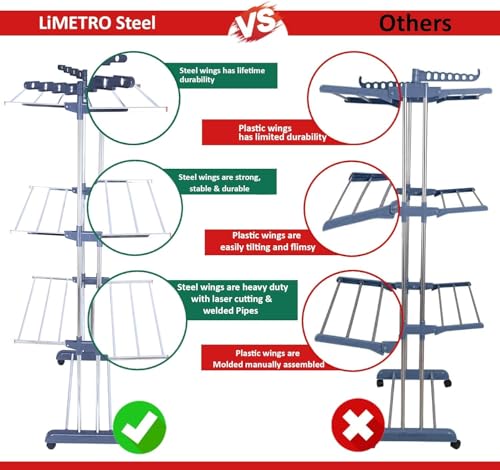 Image of Clothes Drying Stand Foldable Stainless Steel for Home, Heavy Duty Cloth Dryer Stand for Balcony, Laundry Drying Rack for Clothes, Rust Proof Indoor Outdoor Drying Stand, 42x15x68 cm