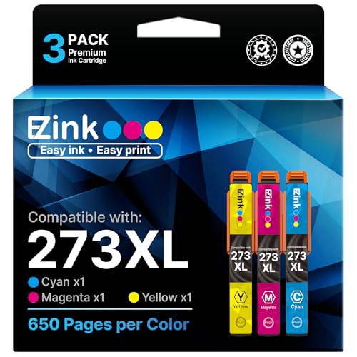 E-Z Ink Remanufactured Ink Cartridge Replacement for Epson 273XL 273 T273XL Ink Cartridges to use with XP-520 XP-820 XP-810 XP-600 XP-610 XP-620 Printer (1 Cyan 1 Magenta 1 Yellow) 3 Pack