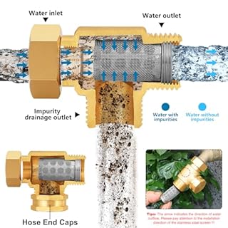 YELUN Garden Hose Filter Attachment with 100 Mesh and 40 Mesh Stainless Steel Screen,Brass Filter Pressure Washer Inlet for RV Camping Car Wash Rainwater Filtration (with Cap)