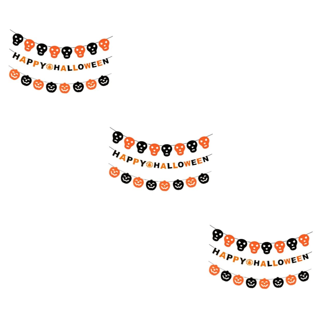 Bannière Halloween citrouille têtédemort lot de 3 décorations suspendre non-tissé fête