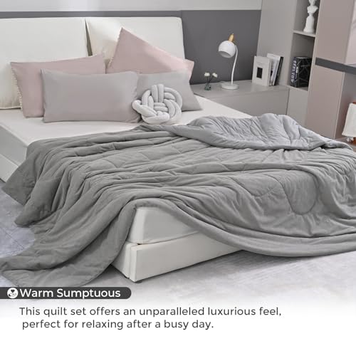 Texture & Looms Alpaca Velvet King Size Comforter, Reversible Grey Comforter For All Seasons, Unique Row Seam Design Quilt thumb #1