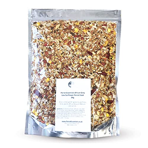Parrot Essentials Low Sunflower African Grey Parrot Food (2Kg) | Nutritious for All Life Stages - Low-Fat Parrot Seed Mix with 20+ Essential Ingredients