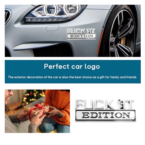 Image of Dickno 2PCS Fuck It Edition Emblem for Car, Auto Fender Bumper Decoration Stickers, Vehicle 3D Side Fender Rear Trunk Decal Badge, Universal Exterior Accessories for Car (Silver & Black+Black & White)