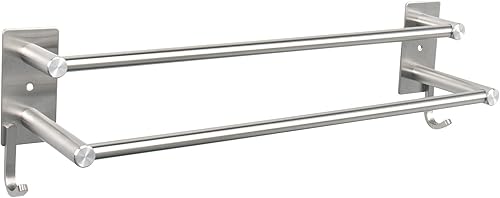 Miniatura 1 de NearMoon Toallero doble con ganchos, accesorios de baño, toallero de ducha de acero inoxidable, soporte para barra de toalla para bañococina,