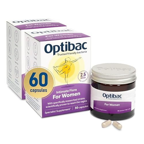 Optibac Probióticos para mujeres, suplemento probiótico vegano, formulado científicamente para la flora vaginal, 60 cápsulas