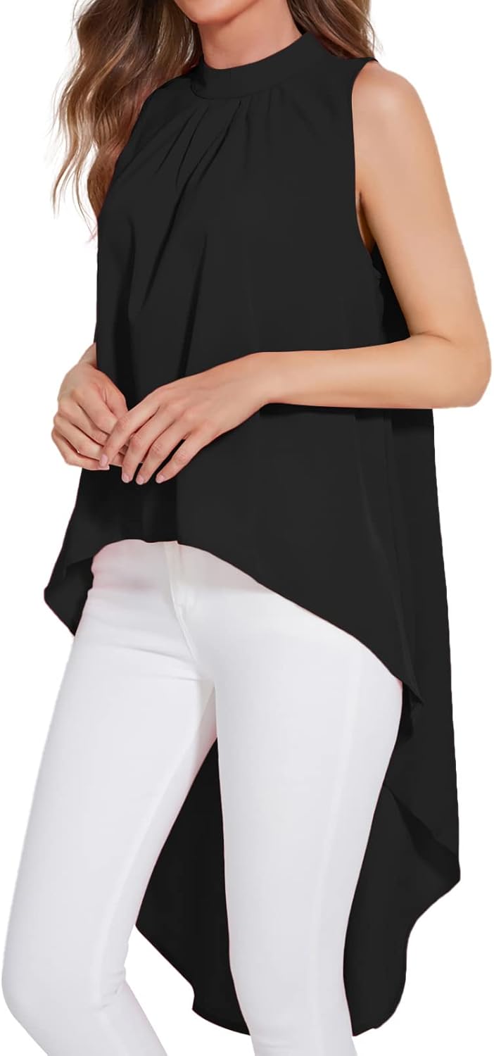 LYANER Women's Asymmetrical High Low Sleeveless Mock Neck Flowy Blouse Tops - Image 3