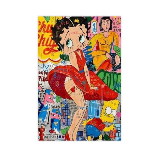 Petbon Poster 3D Street Pop Art di Betty Boop Graffiti Art di Banksy, 30,5 x 45,7 cm, incorniciato o senza cornice, camera da letto, ufficio, soggiorno, sala da pranzo