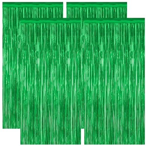 Image of ZATAYE 4 Pack Green Christmas St Patricks Foil Curtain Streamer Decorations | Green, Metallic Foil, 3.28 x 7.05 FT, Tinsel Backdrop, Foil Curtain Streamer, Christmas St Patricks Party