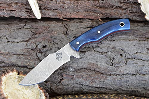 Hand-Made Packed-Down Tactical Knife With Blue Stained Cattle Bone Handle - Cross-Draw Cowboy Sheath (3185-Blu) #TOP3