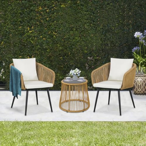 YIYAN Gartenmöbel Set, Gartenlounge Balkonmöbel 3 TLG. Kleiner Gartengarnitur Sitzgruppe 2 Sessel und Tisch für Terrass weiß