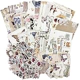 Gorofit Retro Scrapbook Supplies Kit, 200 Sheets of Mixed Natural Color Paper and Sticker Pack, Used for Diaries, scrapbooks, Crafts, collages, murals, Bullet Diaries (Plants and Butterflies)