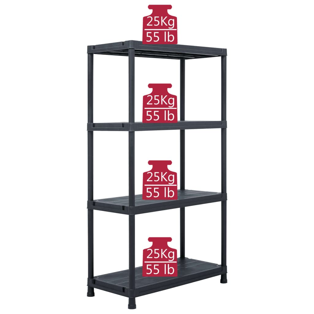 Mangloder Scaffalatura nera 100 kg, 60 x 30 x 138 cm, in plastica robusta, per officina, garage, cantina, magazzino, con 4 ripiani e supporto da parete
