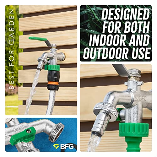 Bfg 23 Garden Tap, Garden Hose Kit, Inlet 1/2 Inch Bsp Two Outlets 3/4 Inch Bsp, Hose Connector - Nickel Plated Brass, Double Tap Ball Valve thumb #3