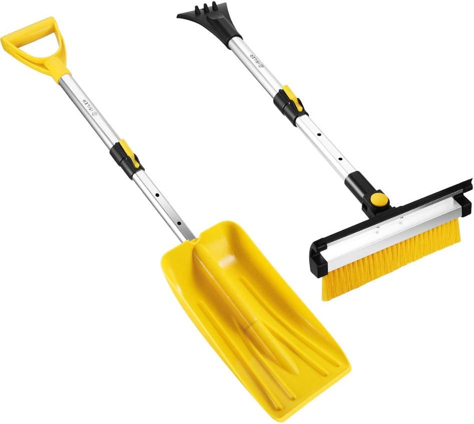 ISILER Extendable 3 in 1 Snow Removal Kit with Snow Shovel, Ice Scraper, Snow Brush and Squeegee for Cars Trucks