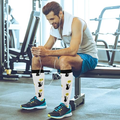 CEBUGI Cheshire Cat Texture Compression Long Socks Women Men Knee High Running Socks for Sports Hiking Travel,2 pairs 6