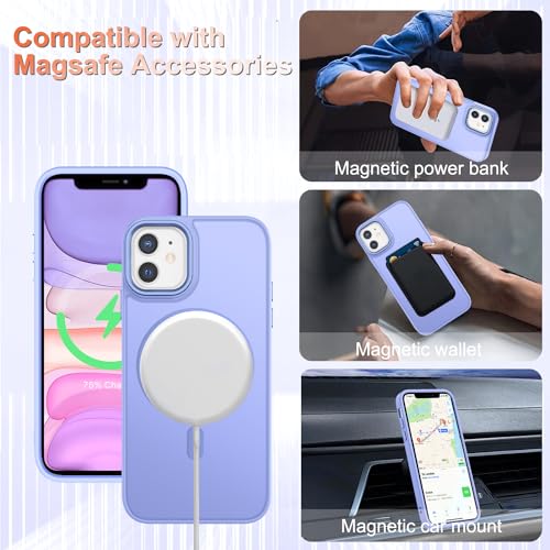 Image of YENAPOON for iPhone 11 Case, Matte Magnetic Phone Case, Lavender Purple | Fit for Magsafe, Screen Protector Included, Translucent Frosted Slim Shockproof Protective Cover
