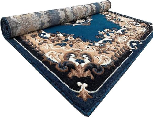 Image of Soft Premium Blue Carpet 6x8 ft - Washable, Anti-Skid, Fade-Resistant Acrylic Rug for Living Room, Hall, Bedroom, Modern Decor