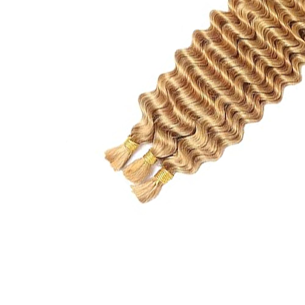 Deep Wave Bulk Braiding capelli umani Bundles Unprocessed #27 Honey Blonde Human Hair Extensions For Boho Braids No Weft Curly Braiding Hair 50g/bundle Total 150g 14 14 14 Zoll