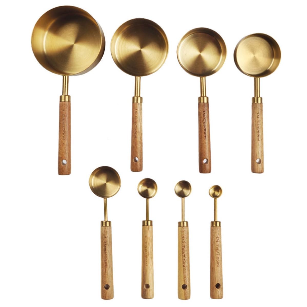 Kichvoe 8 Piezas Juego de Cucharas Medidoras con Mango de Madera Ergonómico de Acero Inoxidable y Apilables para Cocinas Domésticas y Restaurantes