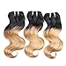 Brazilian Remy Hair Ombre Blonde Body Wave Bundles 4PCS 10Inch 50G/PCS Total 200G Light Brown Human Hair Extensions Hair Weaving (1B/27)