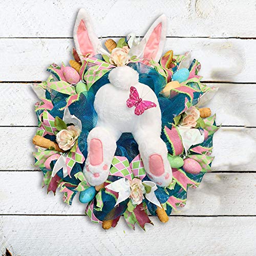 Easter Bunny Wreath Easter Bunny Butt Plush Wreath, Spring Wreath Easter Garland Easter Rabbit Wreath Decor for Front Door, Easter Bunny Head for Wreaths Easter Decorations (#C)