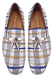 ELANROMAN Dress Loafers for Men Houndstooth Handmade Tassels Party Wedding Prom Shoes White US 11