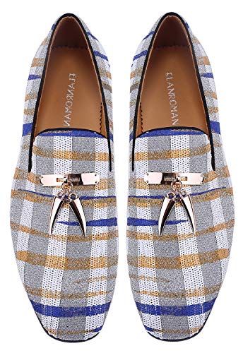 ELANROMAN Men's Loafers Tassel Luxury Penny Slip-On Leather Party Shoes