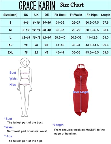 Grace Karin Women's Elegant Halter Neck Sequin Sleeveless Patchwork Ruched Party Club Cocktail Midi Dress Navy Blue L #TOP4