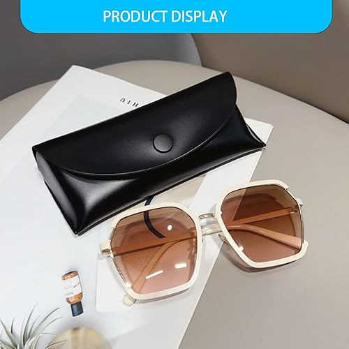 Vista 8 de Funda negra antigolpes, funda de cuero portátil resistente a la presión para gafas de sol con 1 paño para lentes, carcasa rígida y ligera, Negro